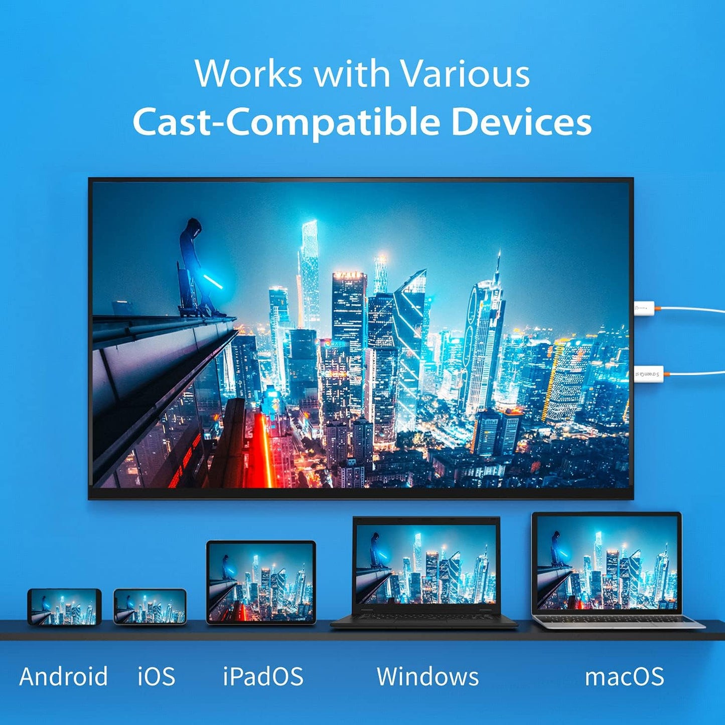 j5create ScreenCast HDMI Wireless Display Adapter Receiver - Mirror Phone, Tablet, Laptop to HDTV - Compatible with MiraCast, AirPlay, Android, Windows 10 PC, iOS, iPhone, Tablet (JVAW56)