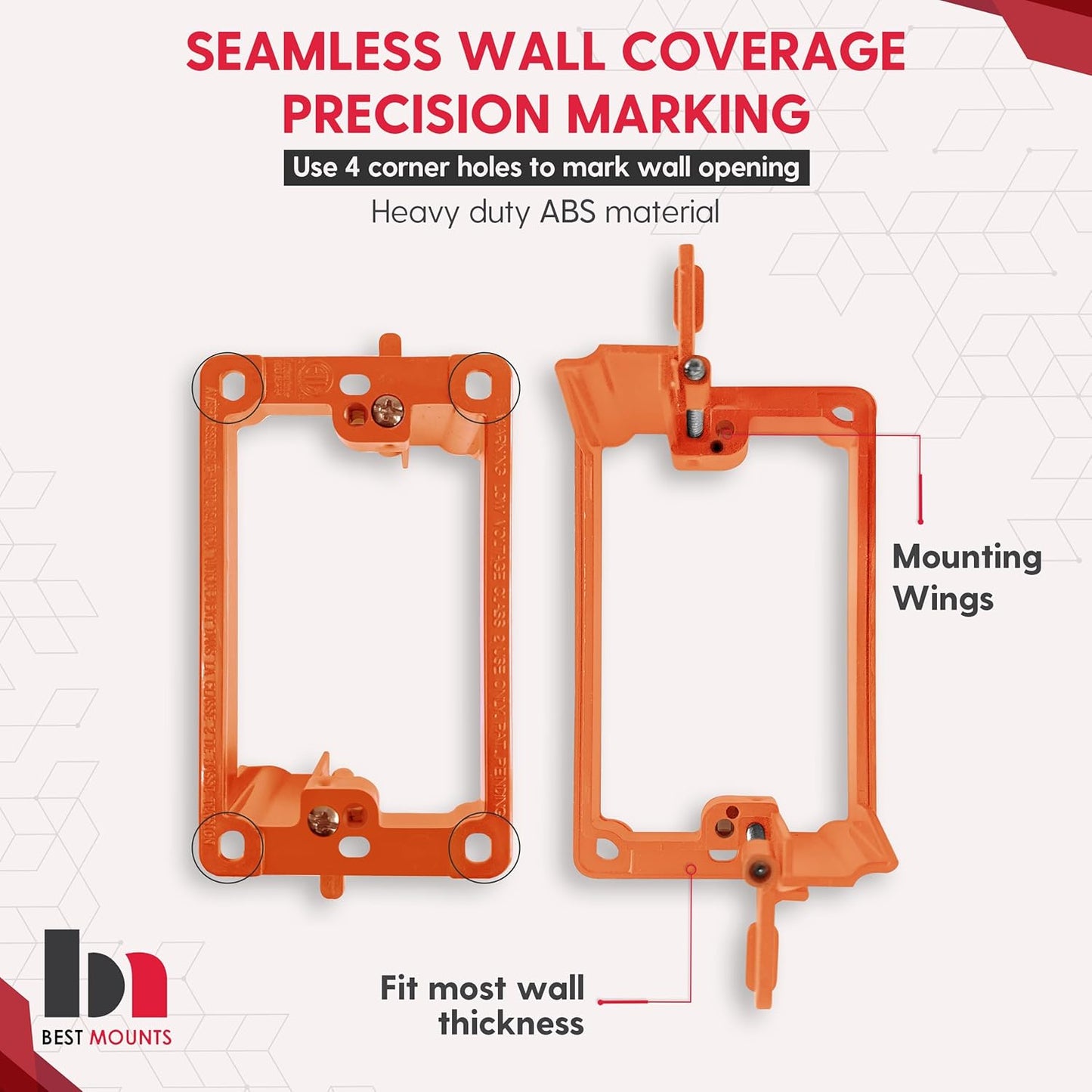 BestMounts - 1 Pack In Wall Cable Management Kit - Recessed Wall Plate Cable Pass Through Pair with Single Gang Low Voltage Mounting Bracket - TV Cord Hider for Wall Mounted TV ETL Listed