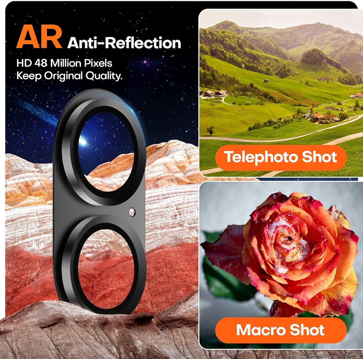 Camera Lens Protector for iPhone 16/16 Plus, Aluminum Alloy Sapphire Glass Camera Screen Cover, Case Friendly- Black Titanium