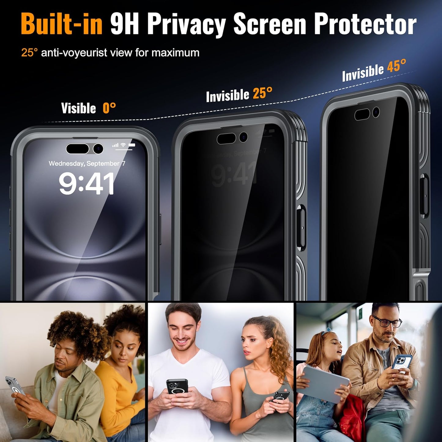 360° Protection Magnetic for iPhone 16 Case Built-in 9H Privacy Screen Protector & Metal Stand[Fit for Magsafe][Anti-Spy][Lens Protector] Heavy Duty Shockproof Phone Case for iPhone 16(Black)