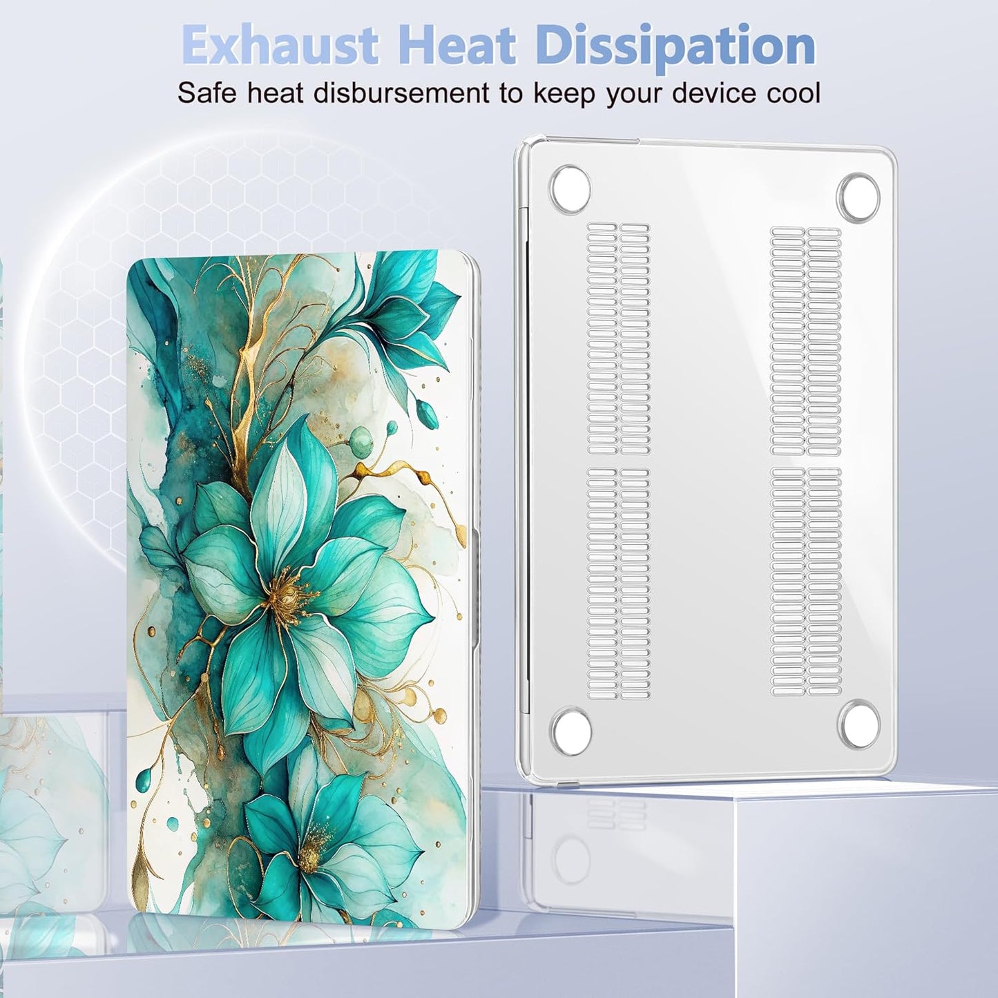 Case for MacBook Air 15 Inch 2025 2024 2023 Release M4 A3241 M3 A3114 M2 A2941, Hard Shell with Screen Protector & Keyboard Cover, Compatible with Touch ID, Green Floral