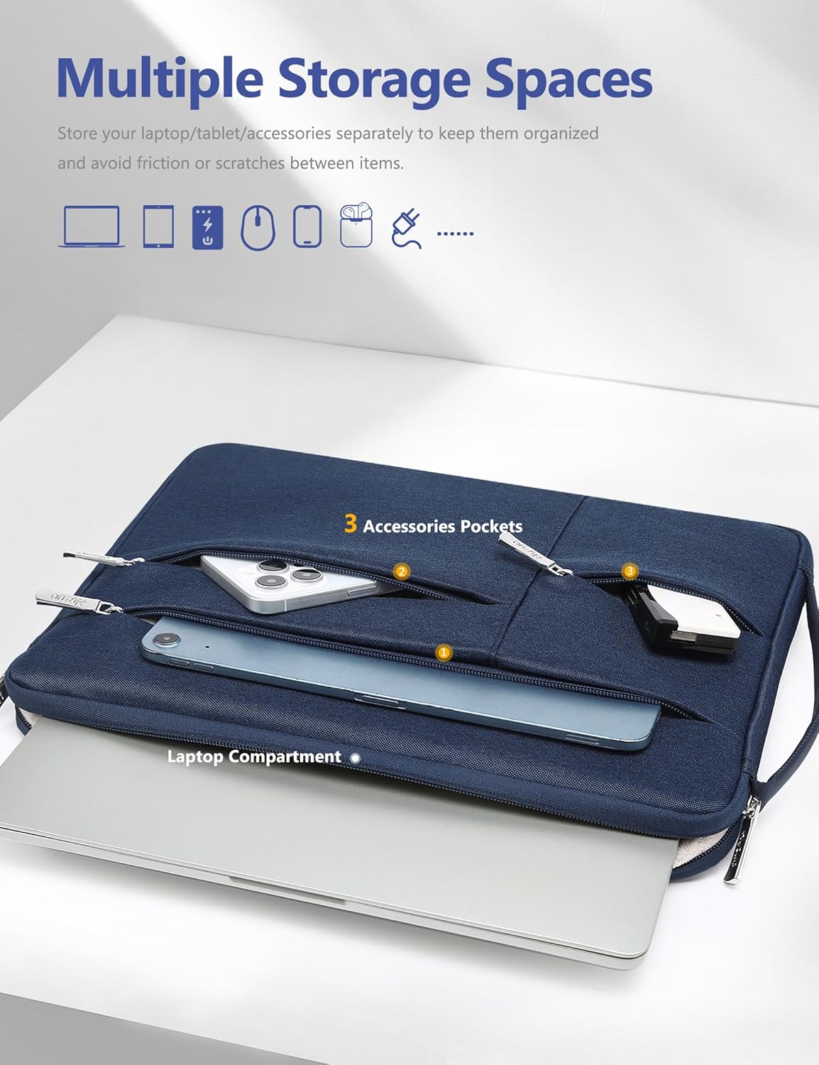 HYZUO 15-16 Inch Laptop Sleeve Bag for MacBook Pro 16 M4/M3/M2/M1 2025-2019, 15" Surface Book, Portable NoteBook Case for 15" 15.6" HP Dell Lenovo ThinkBook Asus Acer Samsung HUAWEI, Navy Blue