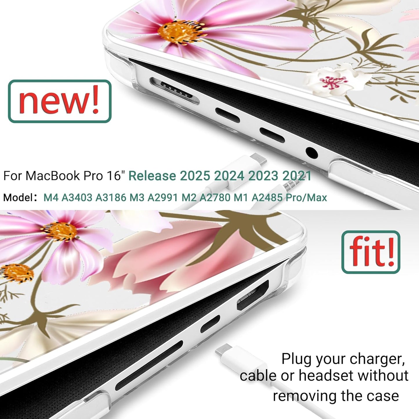 DONGKE for M4 MacBook Pro 16 Inch Case 2024 2023 2021 A3403 A3186 M3 A2991 M2 A2780 M1 A2485 Pro/Max Chip, Plastic Hard Shell Case & Keyboard Cover for Mac Pro 16 with Touch ID, Butterfly Floral