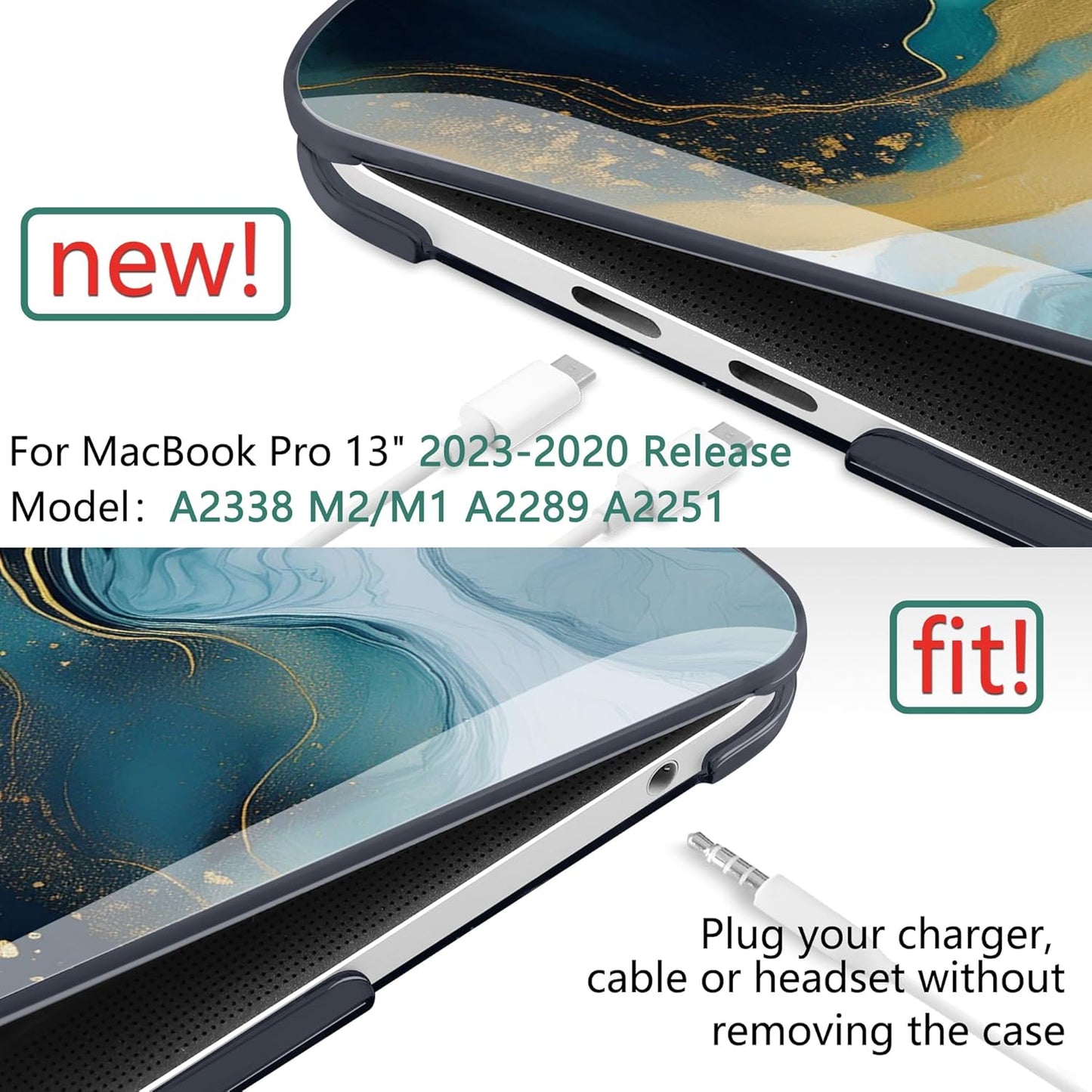 TWOLSKOO Compatible with MacBook Pro 13 inch Case 2023-2016 A2338 M2/M1 A2251 A2289 A2159 A1989 A1706, Plastic Hard Shell Cover & Keyboard Skin & Screen Protector, Graphite Marble