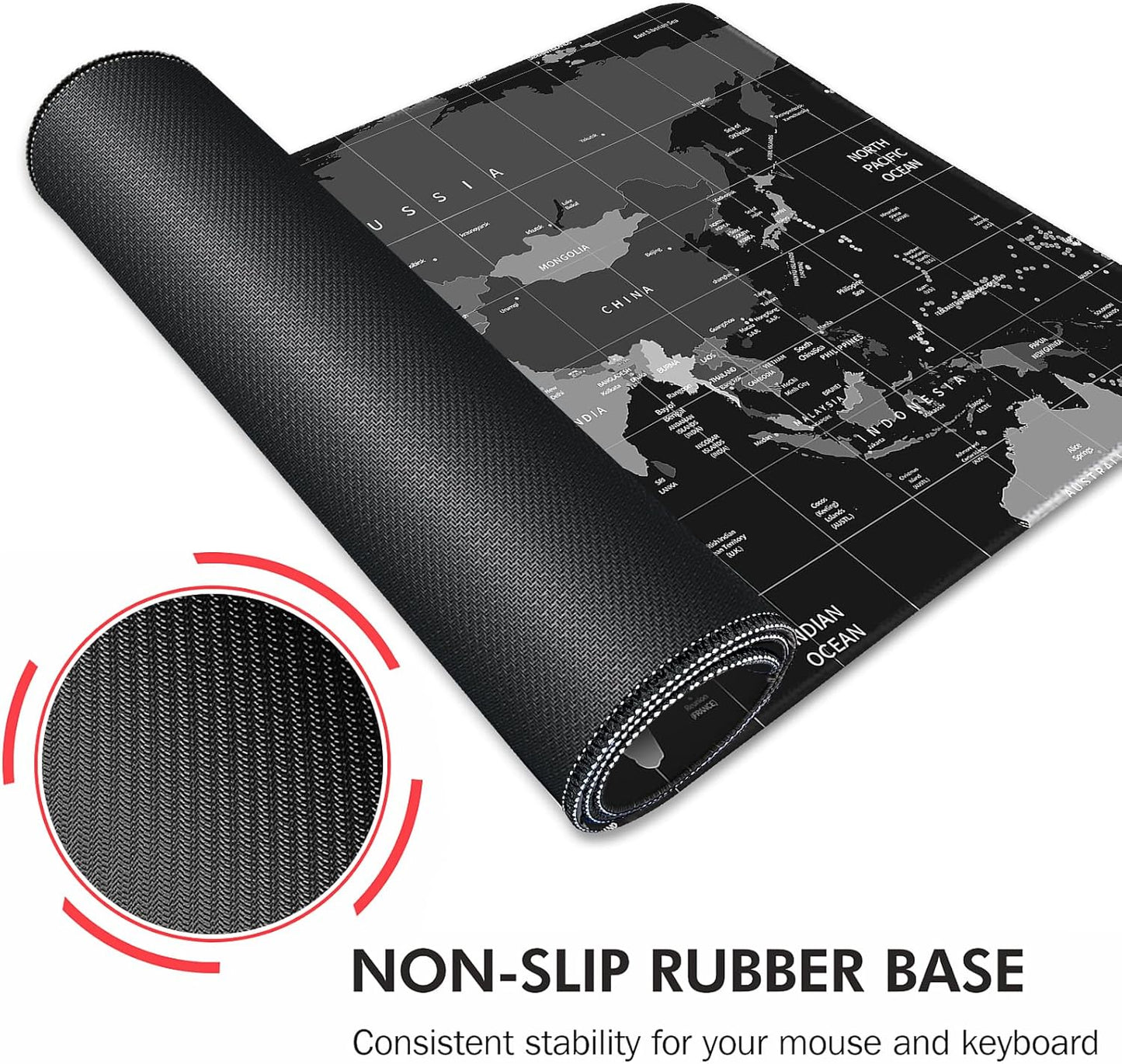 Galdas Gaming Mouse Pad XXL XL Large Long Extended Big Mousepad Non-Slip Rubber Keyboard Desk Pad with Stitched Edges for Laptop Home Office (31.5x11.8x0.08 Inch) … (Black World Map)