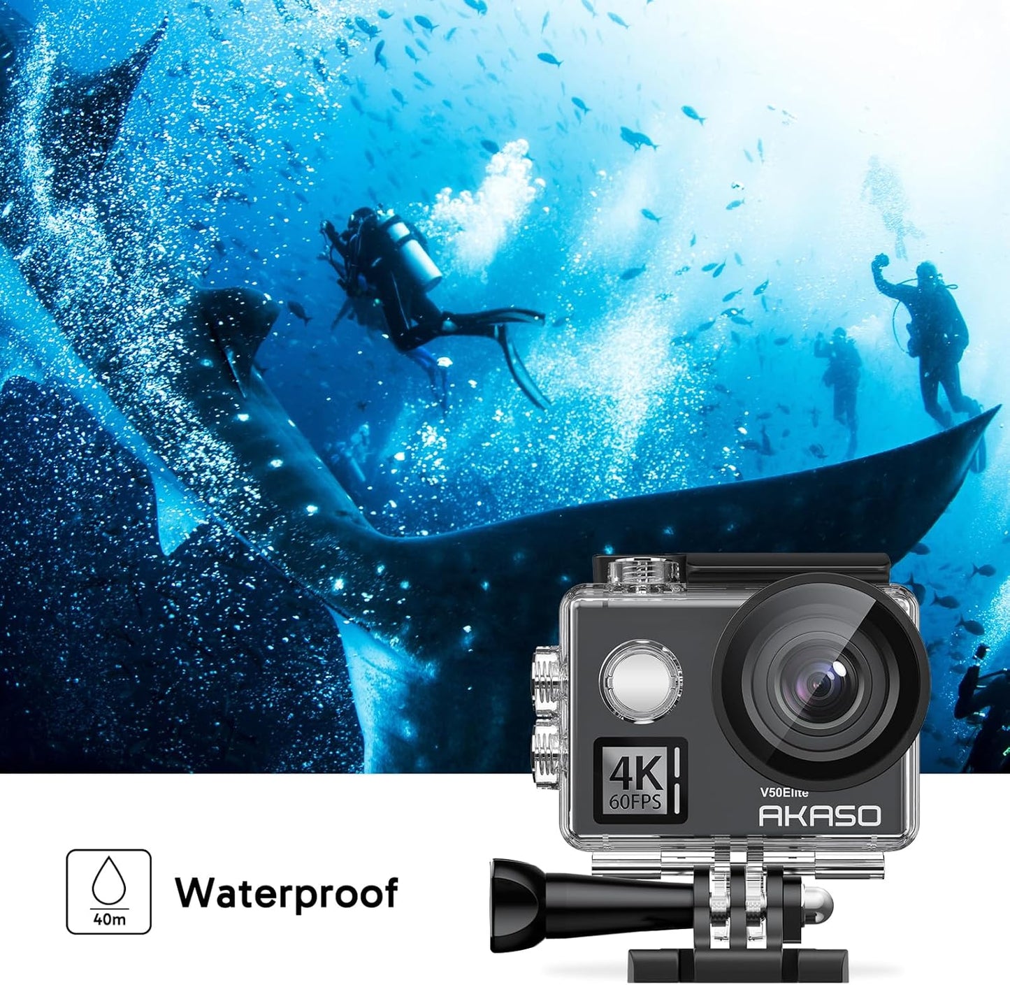 AKASO V50 Elite 4K60fps Touch Screen WiFi Action Camera Voice Control EIS 131 feet Waterproof Camera 8X Zoom Remote Control