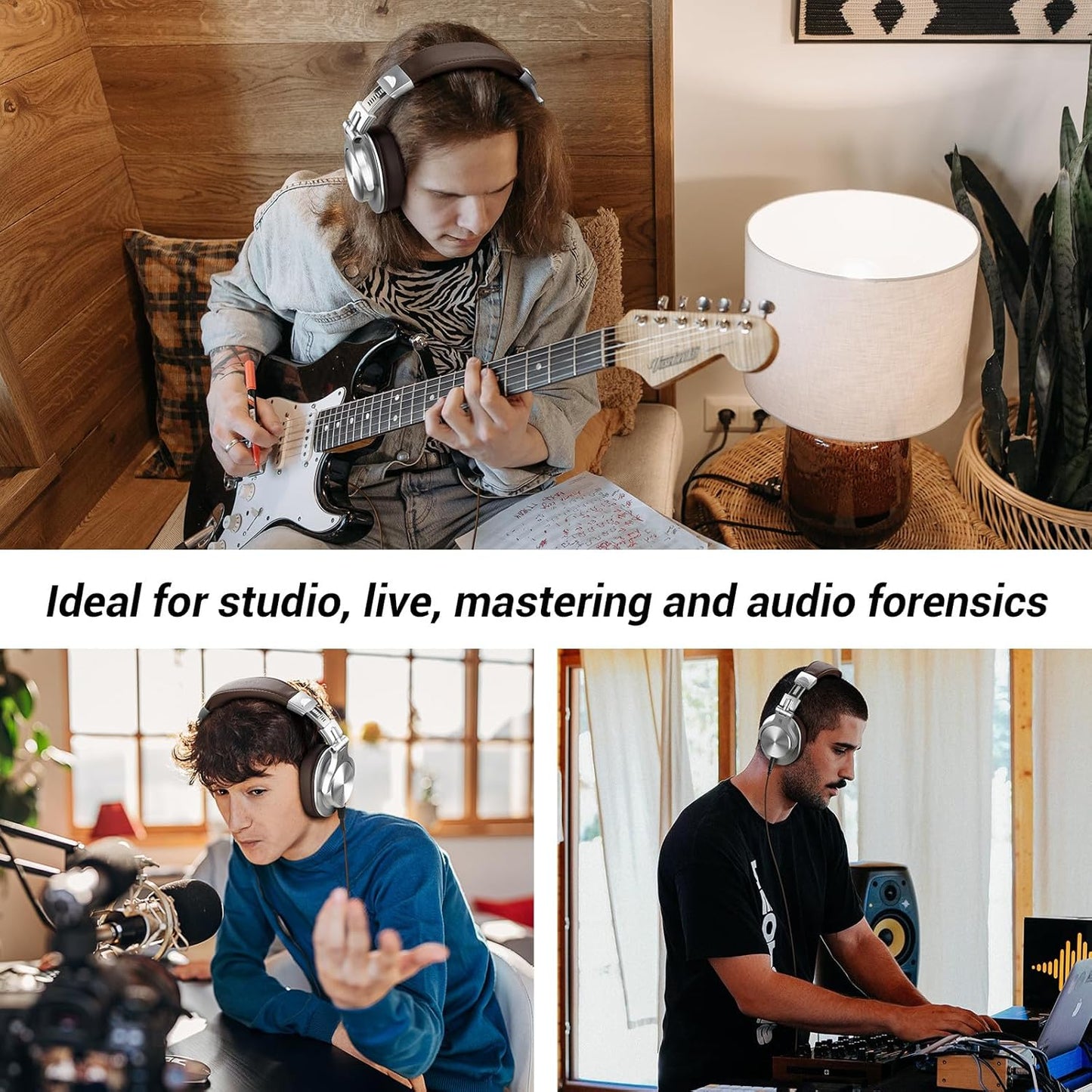 OneOdio A70 Bluetooth Over Ear Headphones, Wireless Headphones w/ 72H Playtime, Hi-Res, 3.5mm/6.35mm Wired Audio Jack for Studio Monitor & Mixing DJ E-Guitar AMP, Computer Laptop PC Tablet - Silver