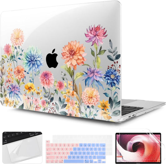 TWOLSKOO Compatible with MacBook Pro 13 inch Case 2023-2016 A2338 M2/M1 A2251 A2289 A2159 A1989 A1706, Plastic Hard Shell Cover & Keyboard Skin & Screen Protector - Beautiful Flowers