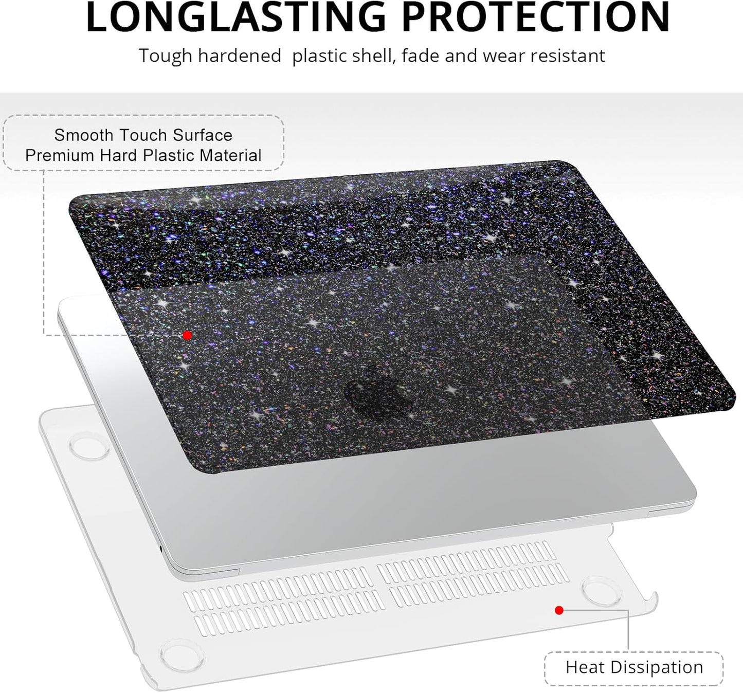 Anban Compatible with MacBook Pro 13 inch Case M2 M1 2025-2016 A2338 A2251 A2289 A2159 A1989 A1706 A1708, Plastic Hard Shell+Keyboard Cover+Screen Protector for MacBook Pro 13.3 inch Case, Shiny Black