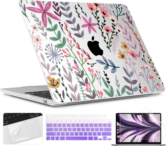 TWOLSKOO for M4 MacBook Air 13.6 inch Case 2025-2022 Release M4 A3240 M3 A3113 M2 A2681, Plastic Hard Shell & Screen Protector & Keyboard Cover & Trackpad Film, Tiny Flower