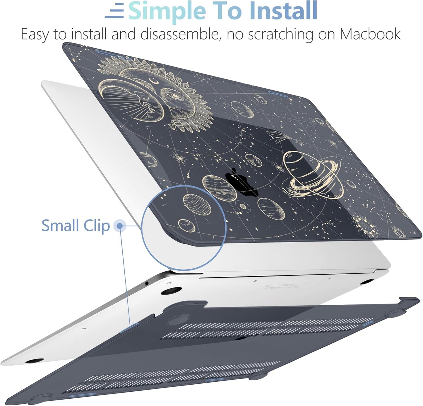 MEEgoodo for MacBook Air 13.3 inch Case 2021 2020 2019 2018 A2337 M1 A2179 A1932, Clear Case for MacBook Air M1, Hard Shell with Keyboard Webcam Cover & Trackpad Film & Type C Adapter,Moon