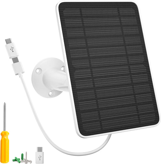 5W Solar Panel Charger Compatible with Arlo Essential 2K Outdoor Camera(2nd Gen)/Essential Outdoor XL(2nd Gen)/Essential Spotlight, IP65 Waterproof 10ft USB-C & Micro USB Cable & Wall Mount, 1 Pack