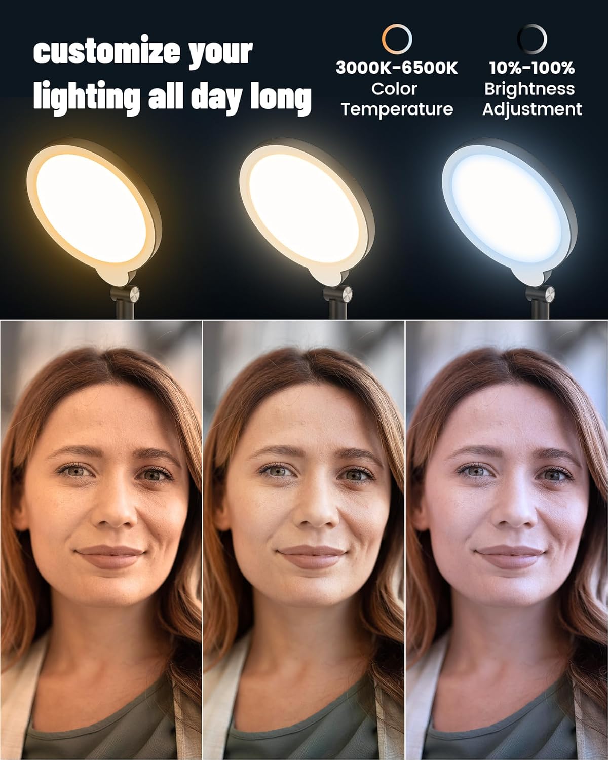 Desk Ring Light with Stand, Adjustable Desktop Light with Phone Holder for Video Calls, Zoom Lighting for Computer/Laptop/Conference/Webcam, Video Light for Recording, Podcast,Photography