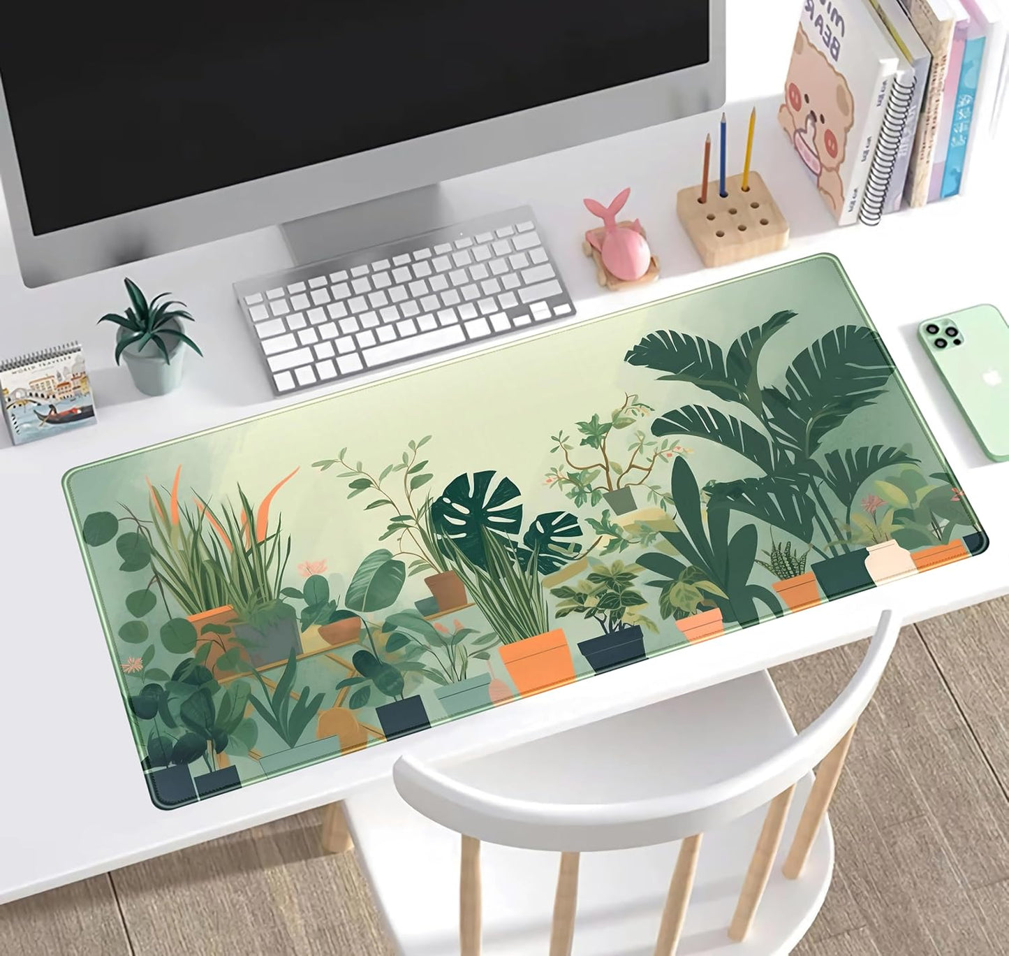 Gardener Mousepad Nature Desk Mat Green Desk Pad Cute Office Decor Mouse Pad Aesthetic Mousepad Plant Deskmat, XXL Large Extended Gaming Deskpad Laptop Keyboard Mouse Mat for Girl 31.5x15.75 in