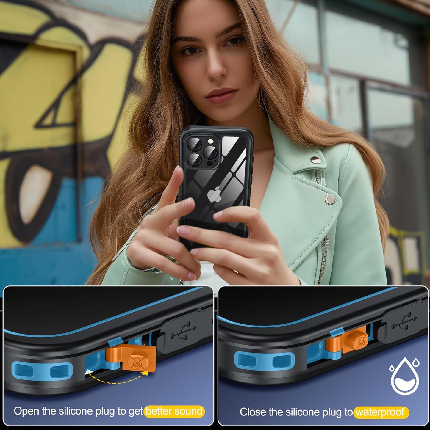 for iPhone 16 Pro Max Case Waterproof, Built-in Privacy Screen & HD Screen Double Front Frame [IP68 Underwater] Shockproof Dustproof Full Body Protection iPhone 16 Pro Max Phone Case Blue