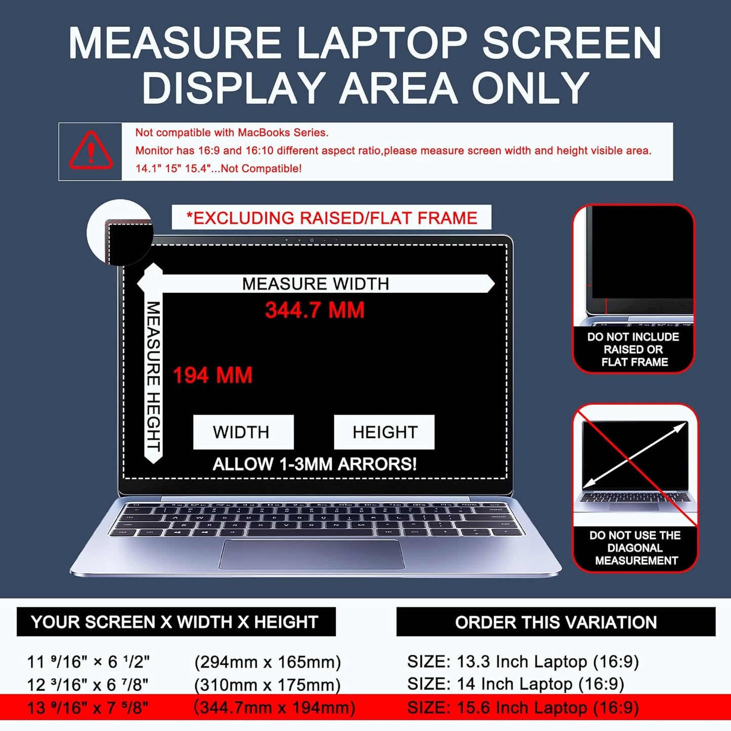 4-Way Laptop Privacy Screen Shield 15.6 Inch, Removable 16:9 Aspect 360° Privacy Filter Screen Protector for 15.6 Inch Laptop Computer, Anti Glare Blue Light Slide Mount Tabs Cover for Generic Laptop