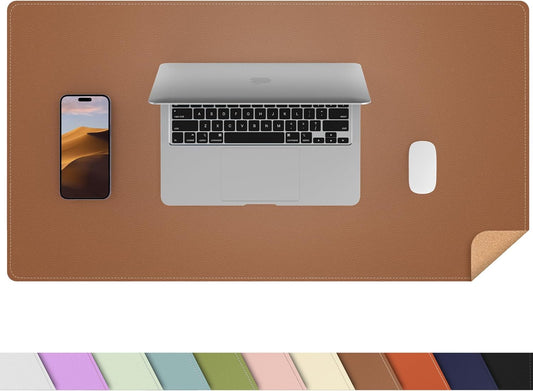 AFIING Dual-Sided Desk Pad, Natural Cork & PU Leather, Desk Mat Protector Non-Slip, Waterproof, Easy Clean,Large Mouse mats for Office and Home Work(Brown, 31.5"x17")