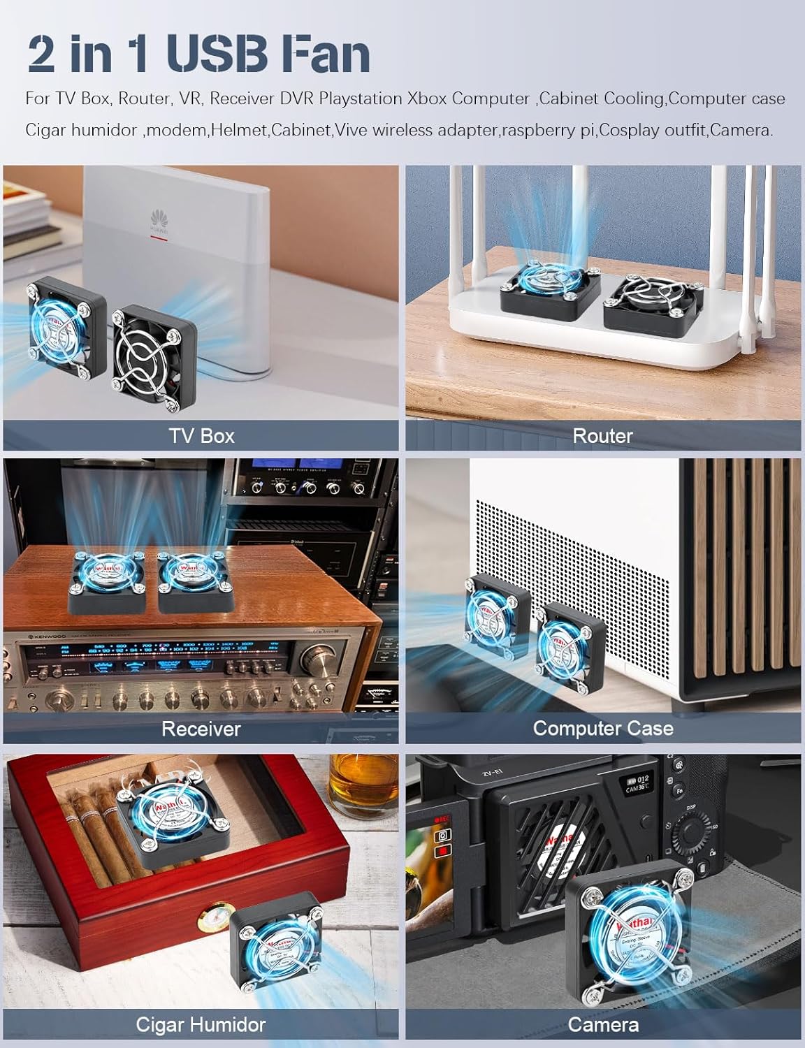 2Pack Wathai 40mm x 10mm Mini USB Fan with Speed Control 5V Small Computer USB Fans for Welding Helmet, Aquarium, Terrarium, Camera, VR Receiver DVR PlayStation Xbox Computer Cabinet Cooling