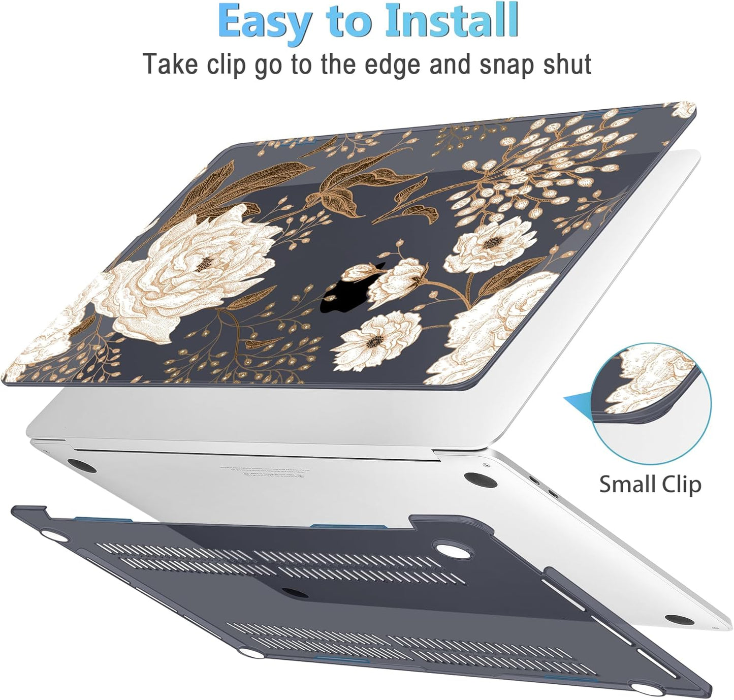 Mektron for MacBook Air 13 Case A1466/A1369 (2010-2017 Release), Snap-on Plastic Hard Shell Cover for MacBook Air 13.3 inch with Keyboard Cover, Peonies and Roses