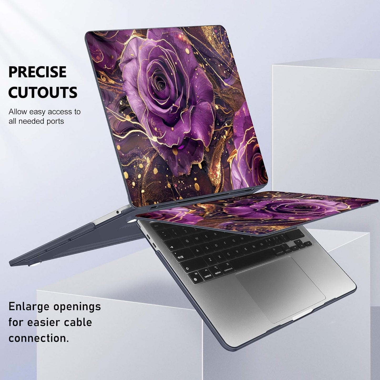 May Chen Case for MacBook Pro 13 inch M2 2023,2022,2021,2020 A2338 M1 A2251 A2289, Plastic Hard Shell Case for MacBook Pro 13" with Touch Bar Fits Touch ID, Purple Roses