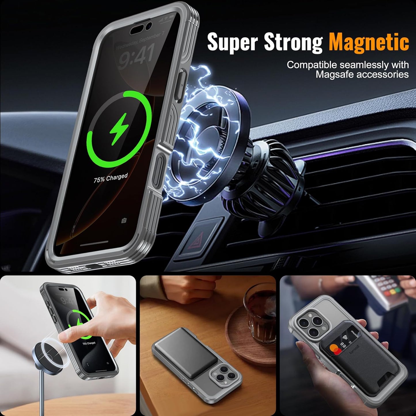 360° Protection Magnetic for iPhone 16 Pro Case Built-in 9H Privacy Screen Protector & Metal Stand[Fit for Magsafe][Anti-Spy][Lens Protector] Heavy Duty Shockproof Phone Case for iPhone 16 Pro