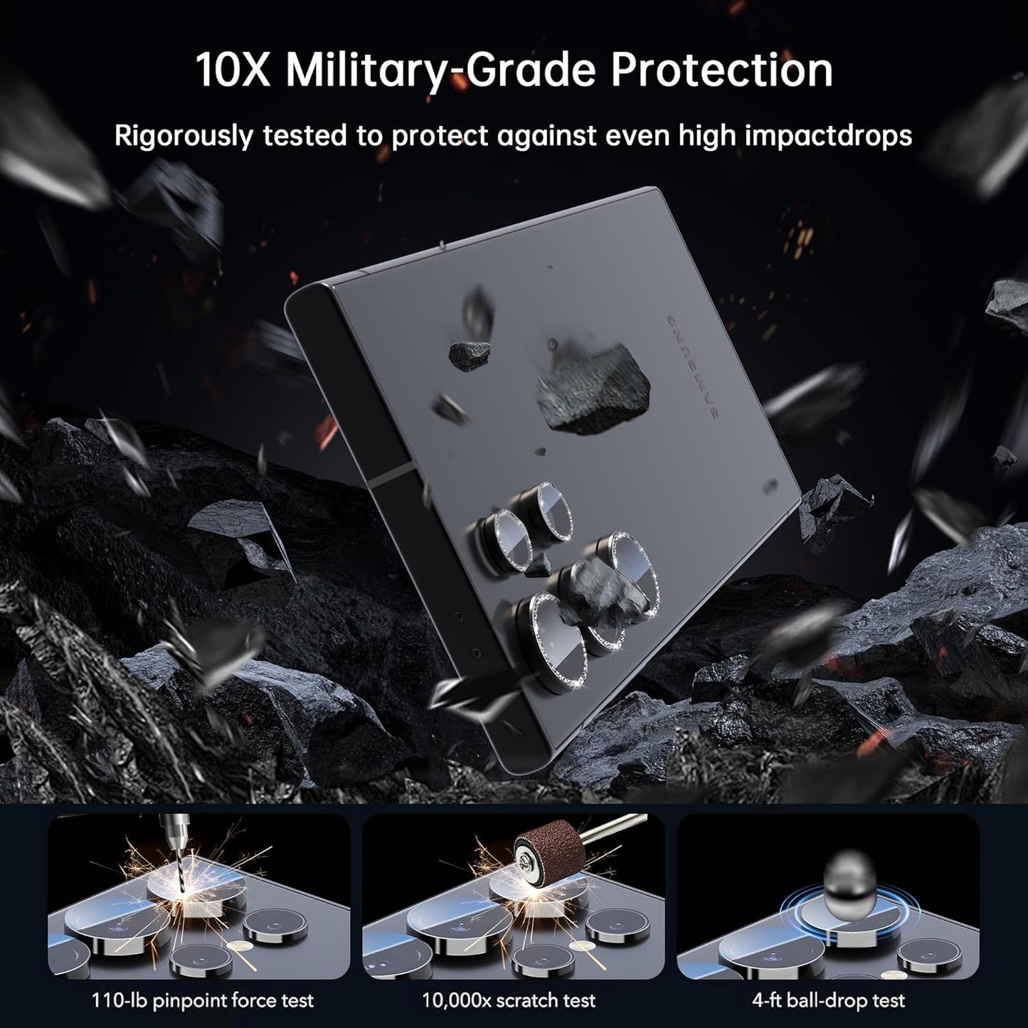 For Samsung Galaxy S23 Ultra Camera Lens Protector, Individual Lens Protector, Ultra HD 9H Tempered Glass Screen Protective Cover, Anti-scratch, Military Grade Drop Protection 2 Set. (Glitter Black, S23 Ultra)
