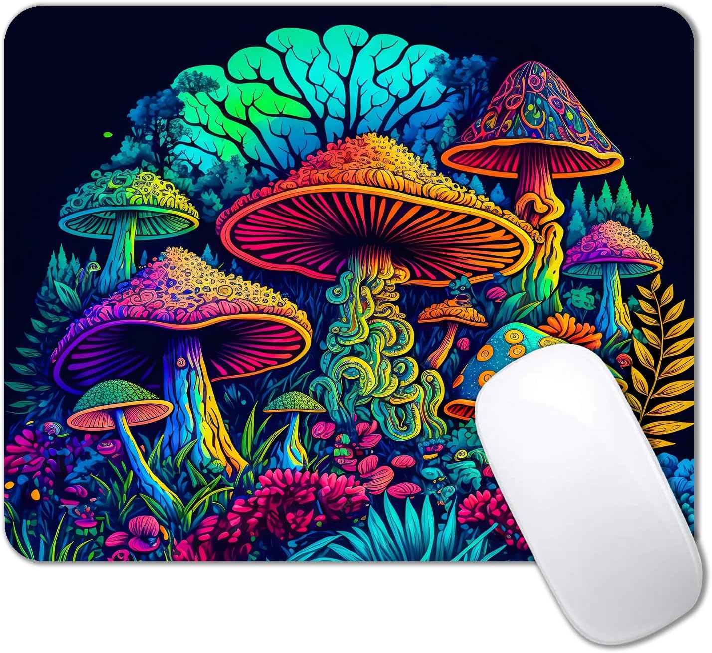 IMAYONDIA Psychedelic Mushrooms Mouse Pad, Colorfull Gaming Mouse Pad, Magical Forest Mousepad, Non-Slip Rubber Base Computer Mice Pad for School Home Office, 9.5 x 7.9 Inch, Aesthetic Modern Art