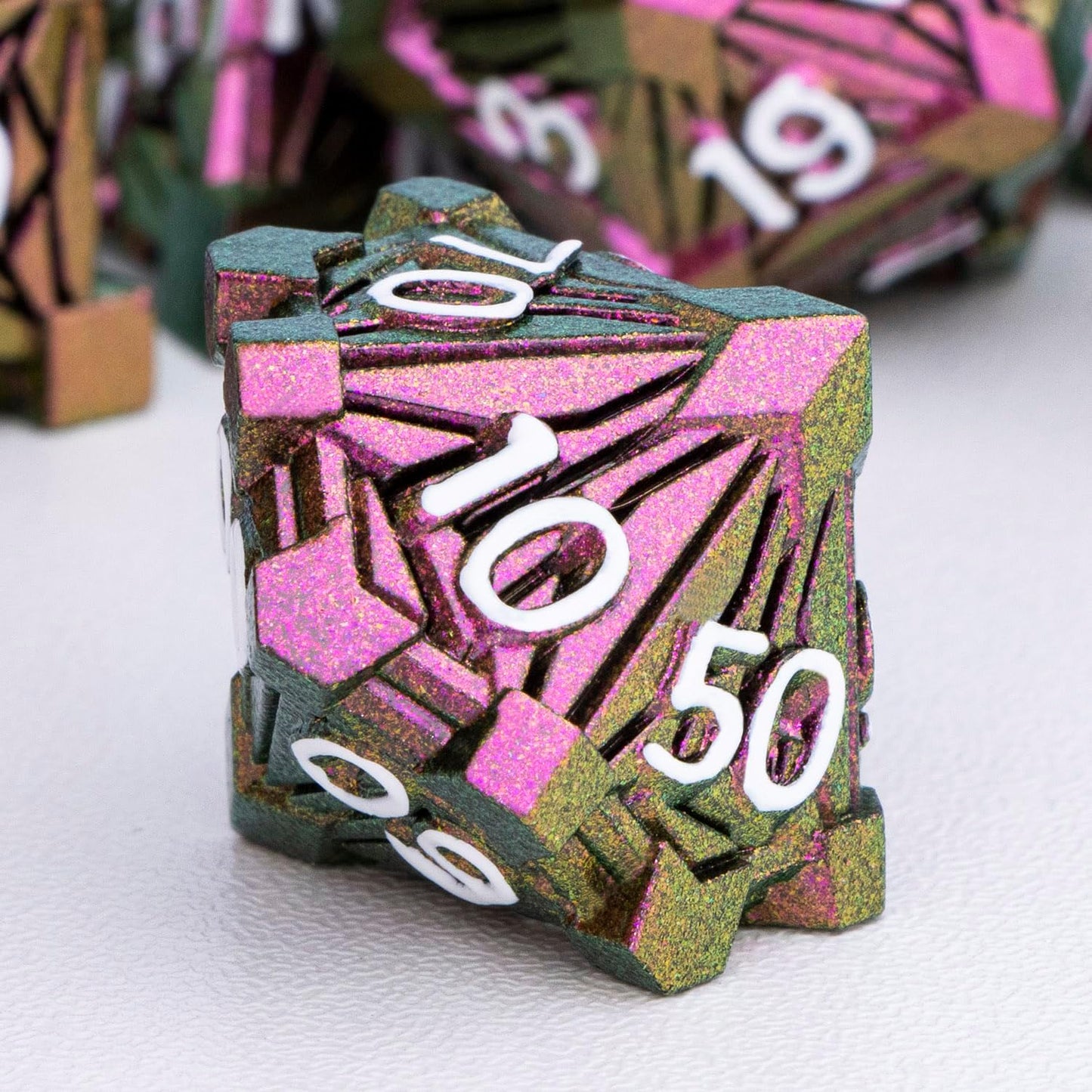 7PCS Metal DND Dice Set with Box, Debris RPG Red D and D Dice for D&D Tabletop Games Role Playing Game, Polyhedral Dice Set D20 D12 D10 D8 D6 D4