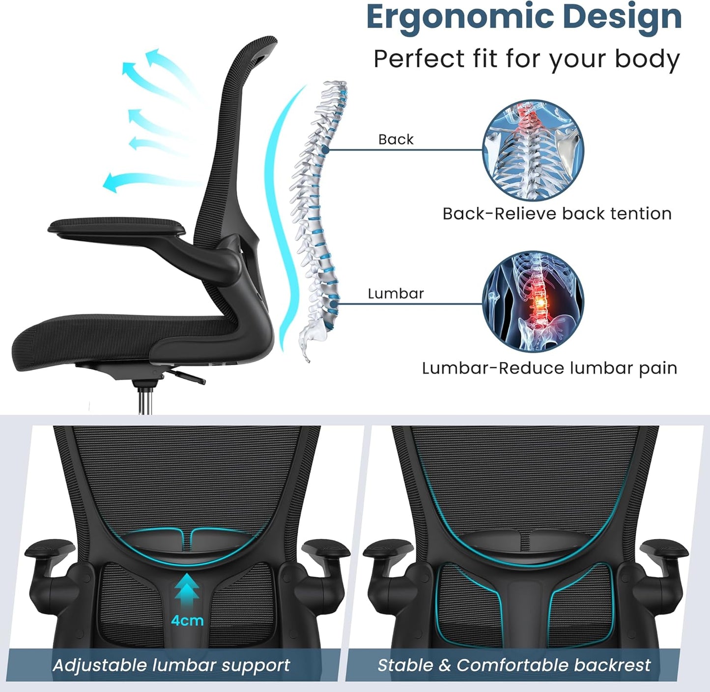 Drafting Chair, Tall Office Chair with Flip-up Armrests Executive Ergonomic Computer Standing Desk Chair, Office Drafting Chair with Lumbar Support and Adjustable Footrest Ring
