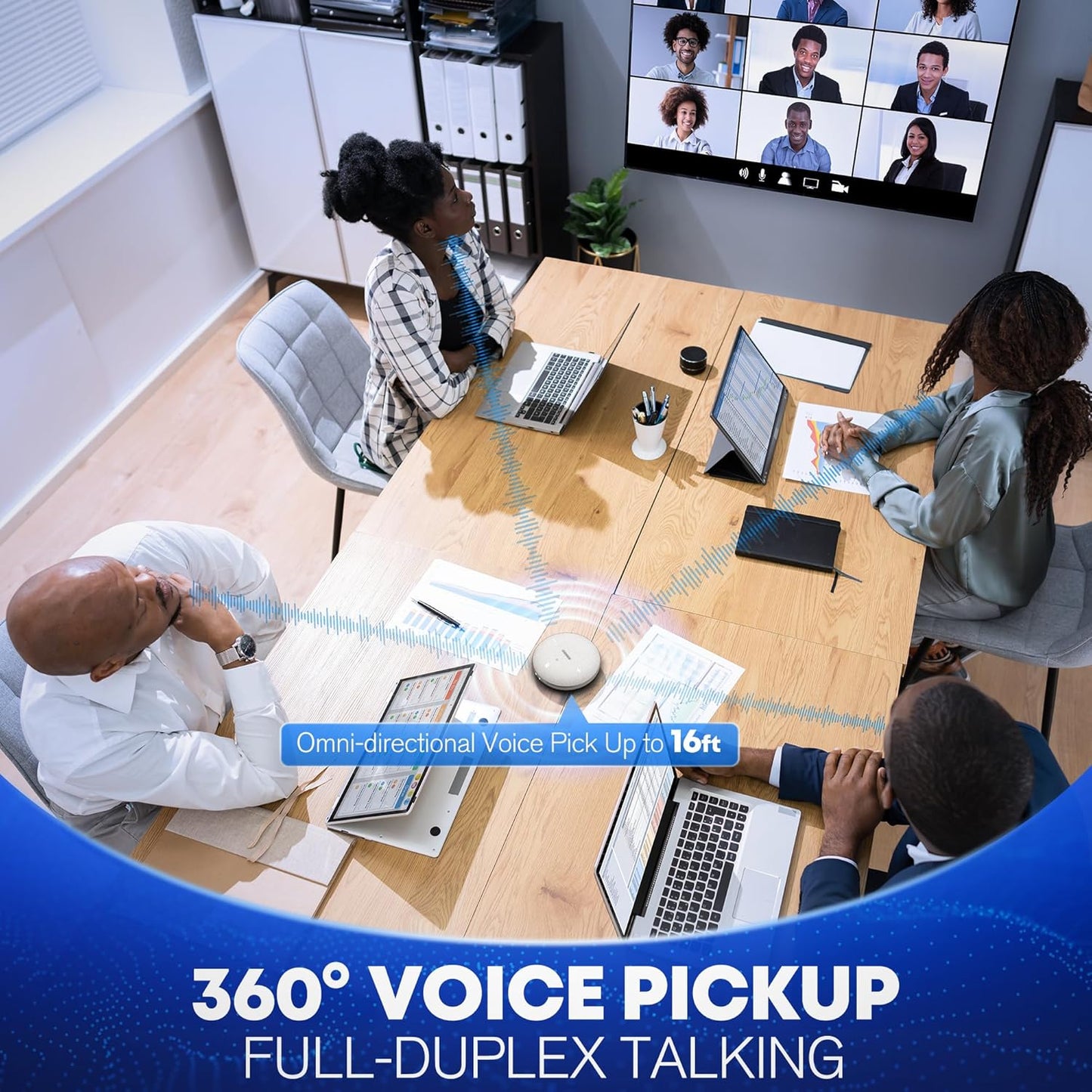 Bluetooth Conference Speakerphone M4 Conference Microphone with AI Noise Reduction AI Transcription Full-Duplex 360° Omnidirectional Voice Pickup USB Speaker for Teams Zoom Home Office, Gray