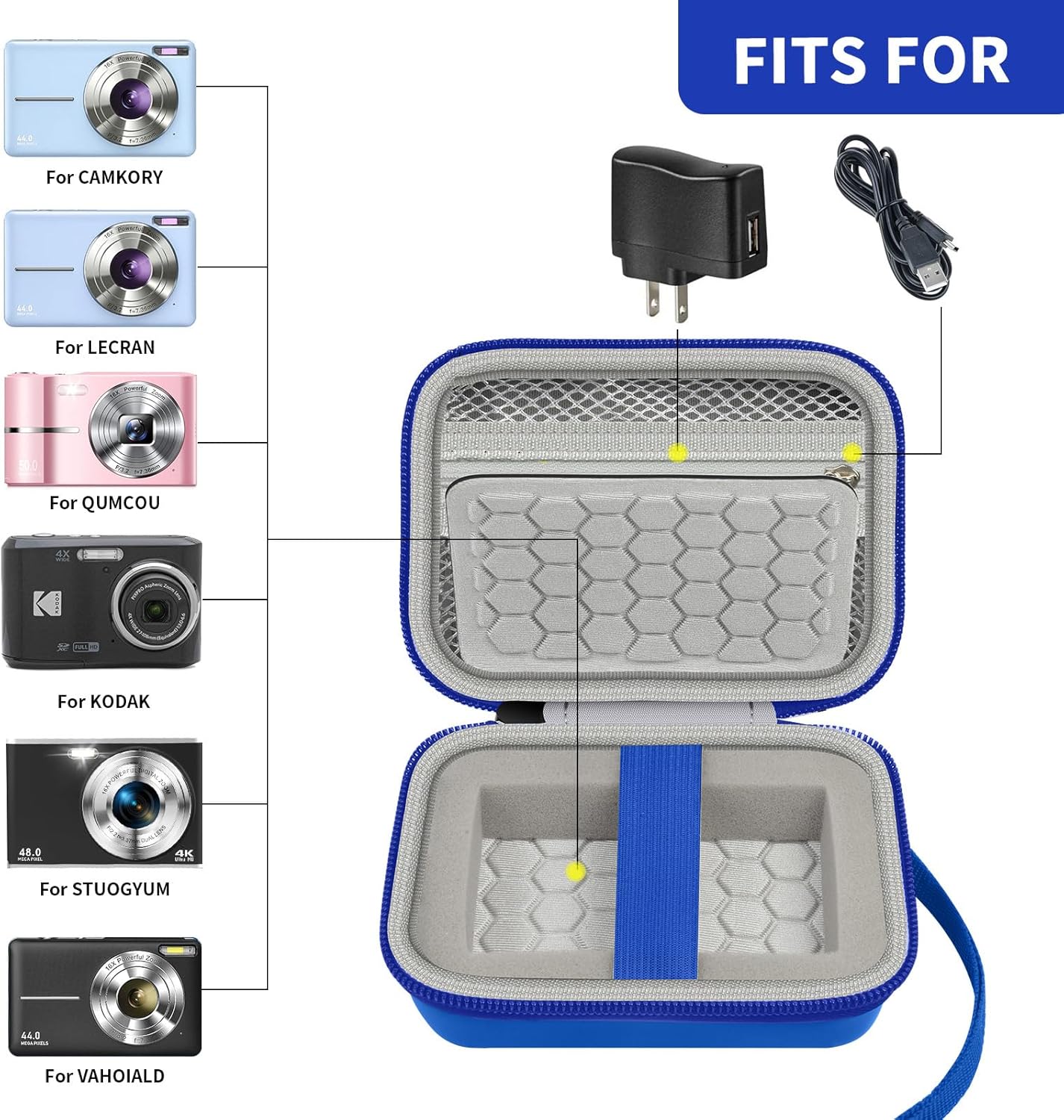 Carrying & Protective Case for Digital Camera, AbergBest 21 Mega Pixels 2.7" LCD Rechargeable HD/Kodak Pixpro/Canon PowerShot ELPH 180/190 / Sony DSCW800 / DSCW830 Cameras for Travel - Blue