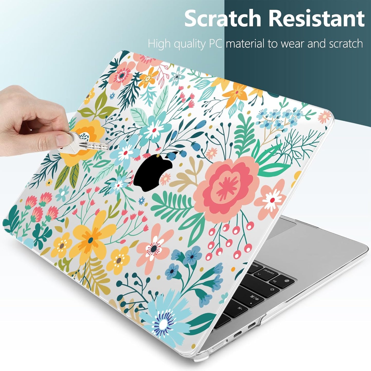 TWOLSKOO for M4 MacBook Air 13.6 inch Case 2025-2022 Release M4 A3240 M3 A3113 M2 A2681, Plastic Hard Shell & Screen Protector & Keyboard Cover & Trackpad Film, Abstract Flower