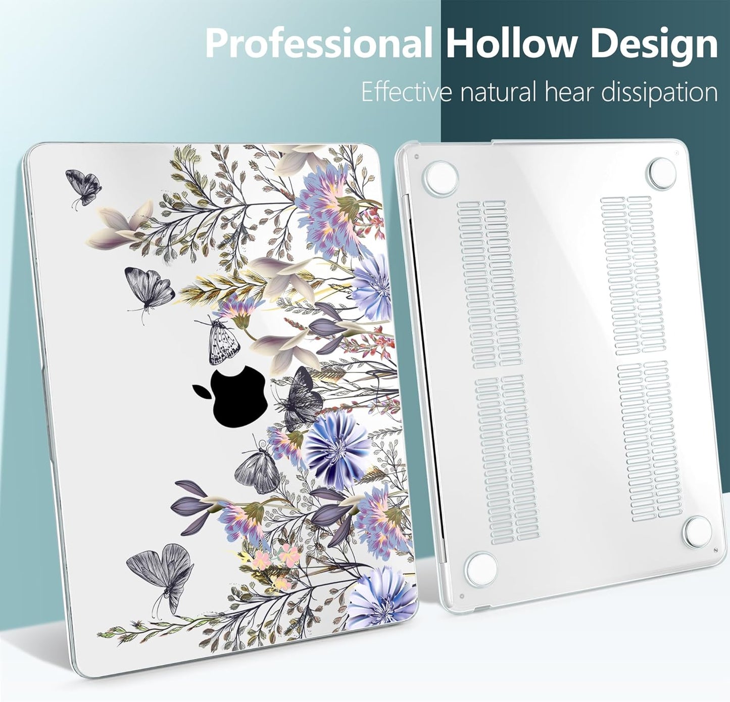 TWOLSKOO Compatible with M4 MacBook Air 15 inch Case 2025-2023 Released Model M4 A3241 M3 A3114 M2 A2941, Plastic Hard Shell & Screen Protector & Keyboard Cover & Type C Adapter, Garden Flower