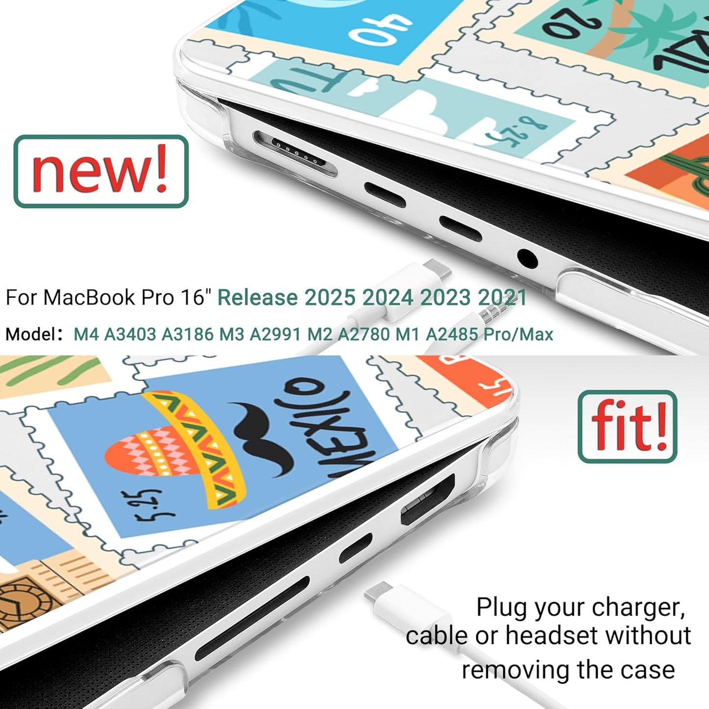 DONGKE for M4 MacBook Pro 16 Inch Case 2024 2023 2021 A3403 A3186 M3 A2991 M2 A2780 M1 A2485 Pro/Max Chip, Plastic Hard Shell Case & Keyboard Cover for Mac Pro 16 with Touch ID, Post Stamps