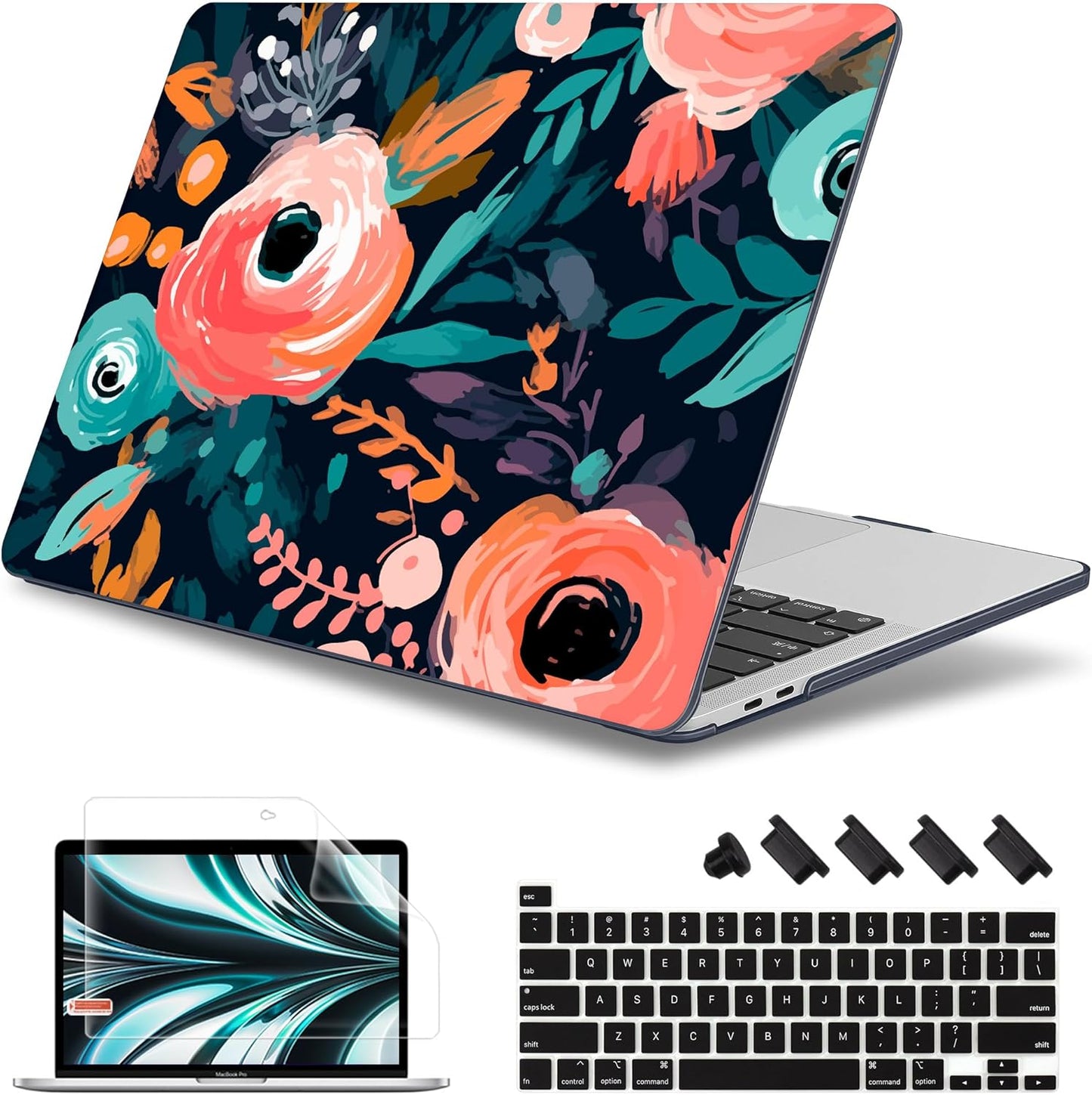 May Chen for New MacBook Pro 13 Case 2022 2020 Release (A2338 M1 M2/A2289/A2251), Plastic Crystal Hard Shell Case Cover with Keyboard Cover for MacBook Pro 13-inch Touch Bar, Bright Flowers