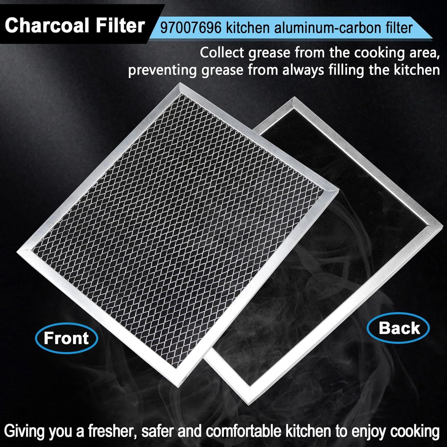 97007696 Charcoal Filter Replacement for Range Hood 41F Grease Filter 6105c 8-3/4" x 10-1/2" Aluminum Mesh Charcoal Carbon Filter Compatible with Most Brand Stove Vents -4 PACKS by Fetechmate