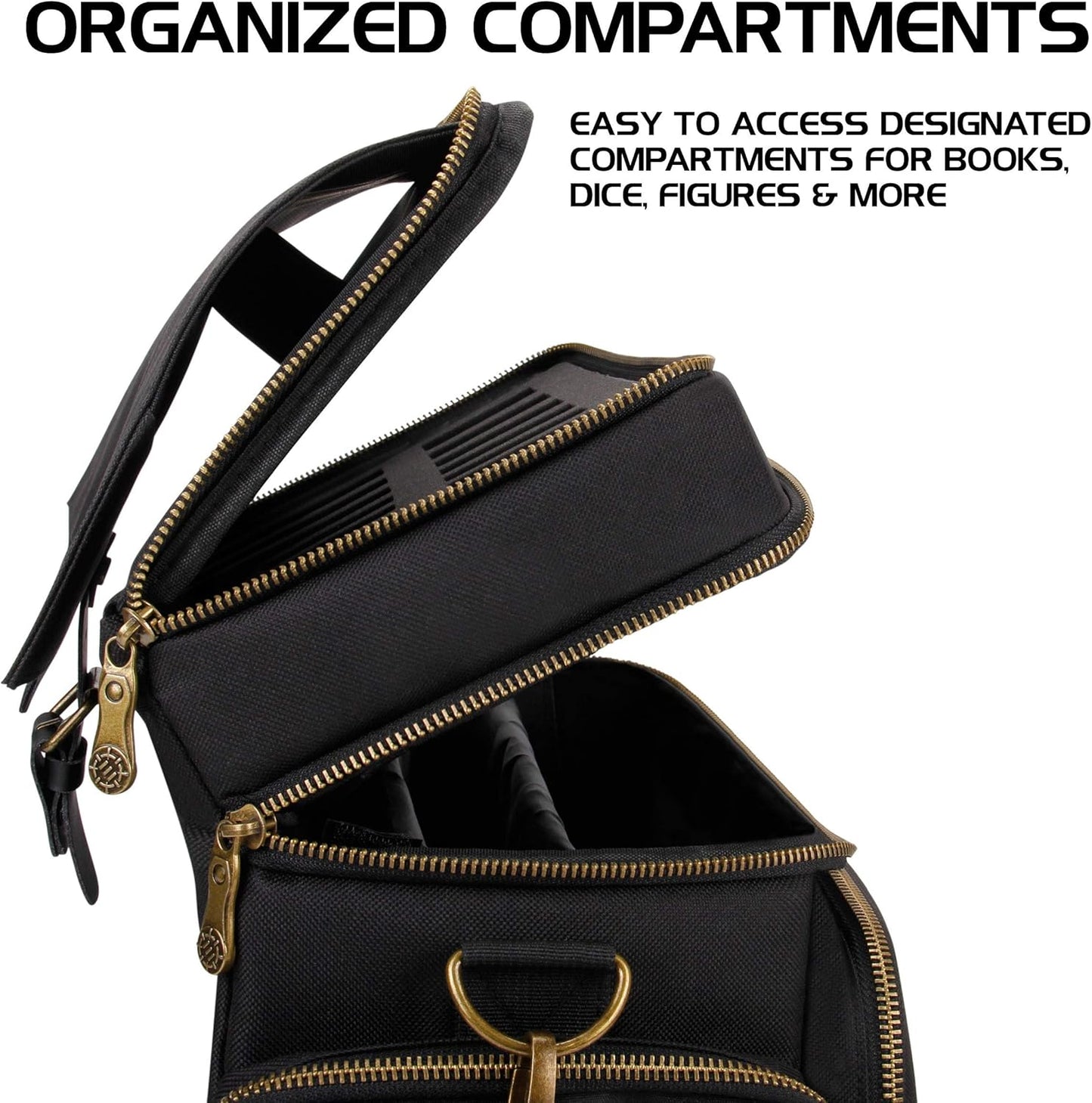 ENHANCE Tabletop DnD Bag - RPG Adventurer's Dungeons and Dragons Accessories Bag with Miniatures Storage, Mat Holder, DnD Dice & Token Pockets, Fits 4-8 Books, DM's Guide, Player's Handbook (Black)