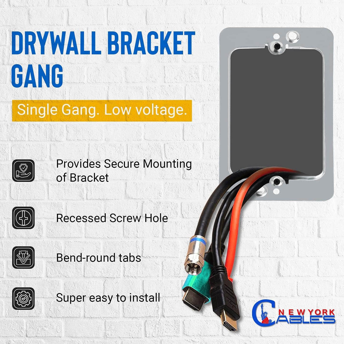 LV1 Low Voltage Mounting Bracket 1 Gang (10 Pack) – Single Gang Drywall Brackets for Fixing Loose Outlets or Adding New Outlet Wall Plates, Telephone Wires, Network Cables, HDMI, Silver