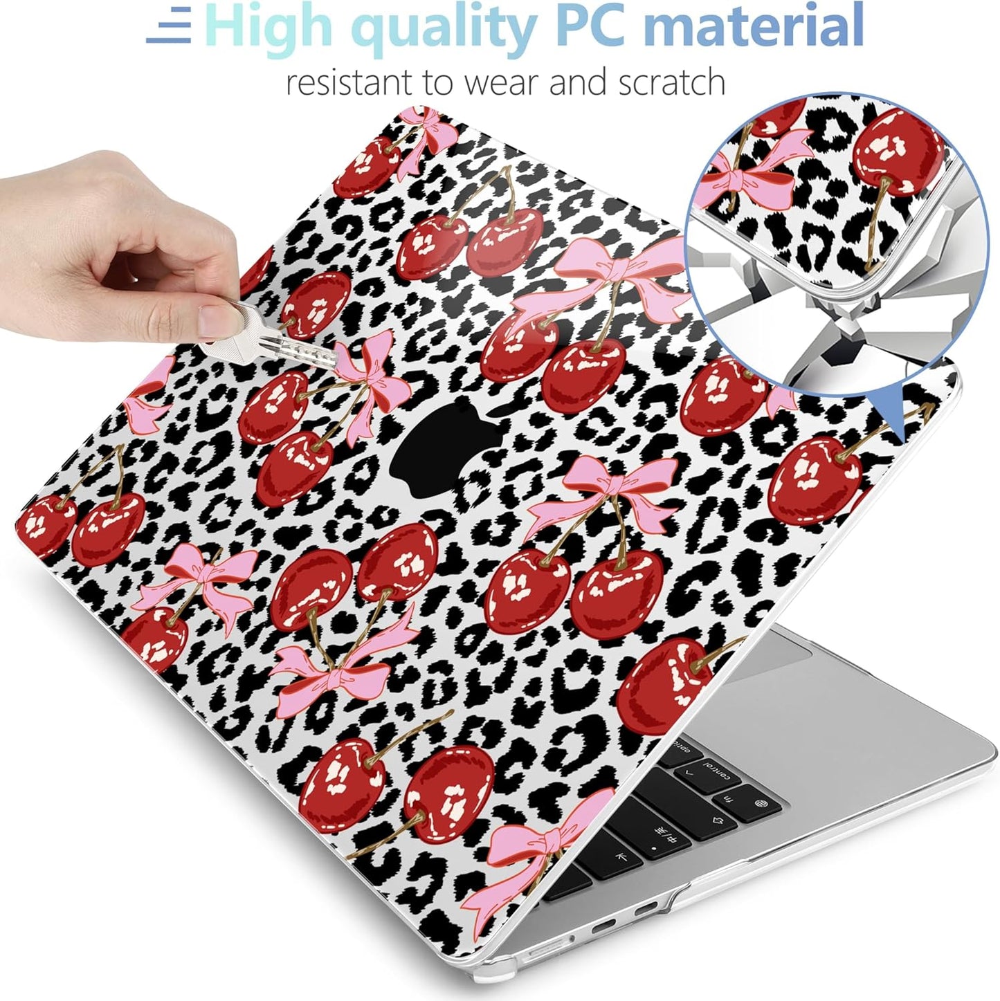MEEgoodo Case for M4/M3/M2 MacBook Air 13.6 inch Case 2025 2024 2022, Fit Model A3240/A3113/A2681, Laptop Hard Shell with Keyboard Cover Compatible with MacBook Air 13 inch, Leopard & Cherry