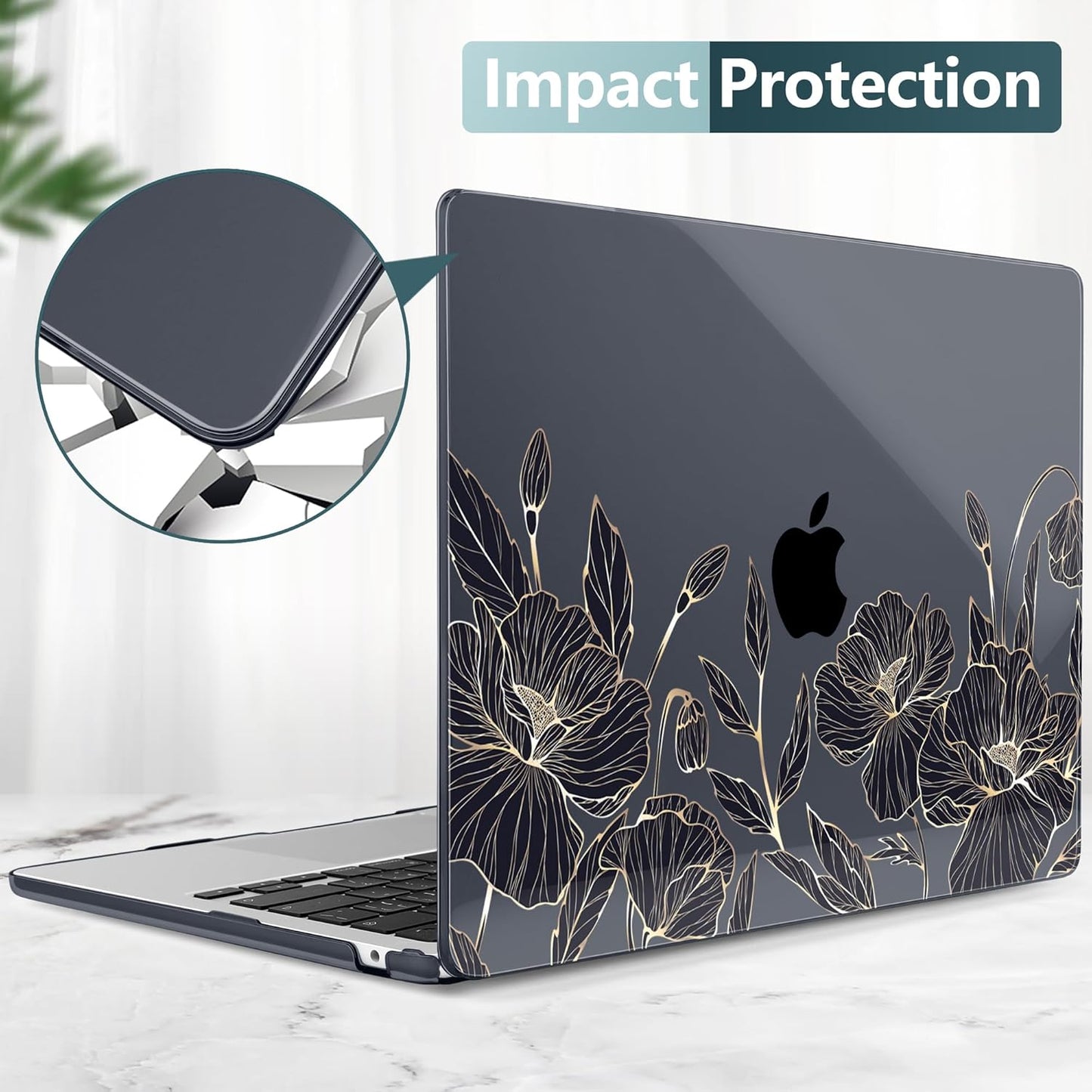 TWOLSKOO Compatible with M4 MacBook Air 13.6 inch Case 2025-2022 Release M4 A3240 M3 A3113 M2 A2681, Plastic Hard Shell & Keyboard Cover & Type C Adapter & Screen Protector, Abstract Floral