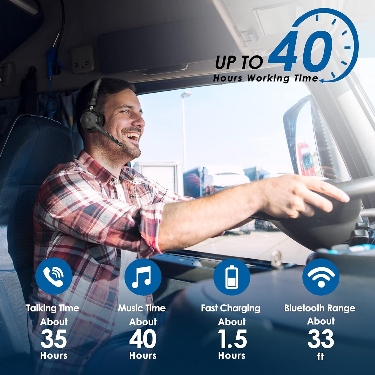 Bluetooth Headset, Wireless Headphone with Microphone for Computer, On Ear Bluetooth with USB Dongle for Office Call Center Skype Zoom Meeting Online Class (Dark Gray)