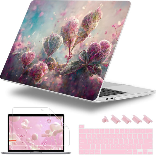 Case for MacBook Pro 13 inch with/Without Touch Bar (2016-2022, M2 A2338 M1 A2289 A2251 A2159 A1989 A1706 A1708), Hard Shell + Keyboard Cover + Dust Plug - Flowers