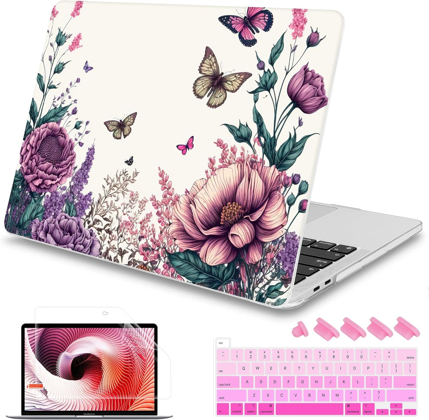 Mektron Designed Case for MacBook Pro 16 Inch A2141 Cover 2019 Release 16" with Liquid Retina Display/Touch ID, Plastic Hard Shell with Keyboard Skin & Screen Protector, Butterfly Flower C077