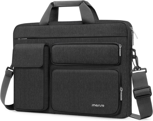 MOSISO Laptop Shoulder Bag, Computer Bag with 2 Raised&1 Flapover&1 Horizontal Pocket&Handle&Belt
