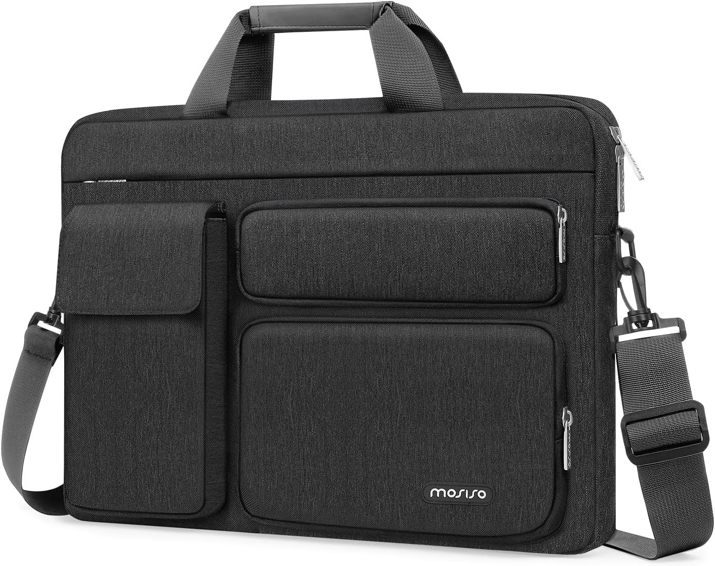 MOSISO Laptop Shoulder Bag, Computer Bag with 2 Raised&1 Flapover&1 Horizontal Pocket&Handle&Belt