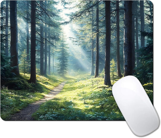 Aesthetic Natural Forest Custom Mouse Pad with Non-Slip Rubber, Small Square Design for Wireless Laptop & Computer Mouse Pads for Desk, 9.5 x 7.9 inch Smooth Surface for Gaming & Office