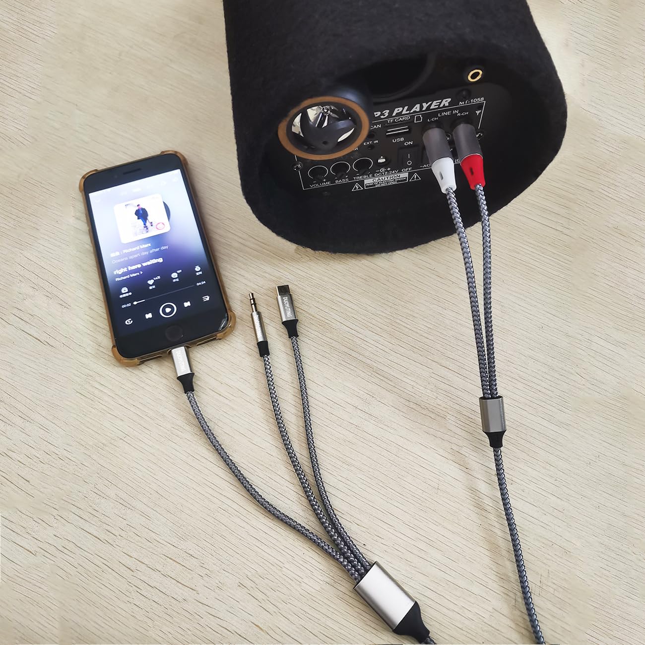 3 in 1 Audio Cable, iOS Phone/3.5mm AUX/USB C to 2 RCA,Stereo Audio Adapter for iPhone/Type C Phone/AUX to Amplifier/Sound Box & Home Theater etc.7.5FT