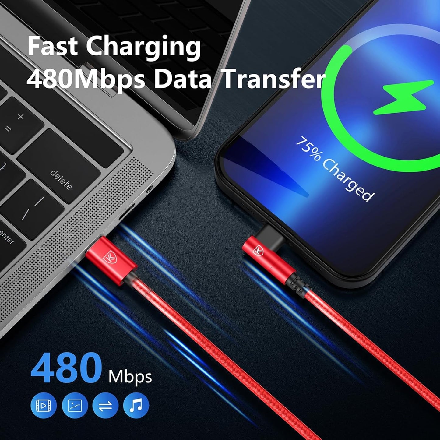 90 Degree USB C to Lightning Cable 10FT, iPhone Charger [Apple MFi Certified] 3Pack Fast Charging Cables Cord, Right Angle Braided USB C Lightning Cable for iPhone 14/13/12/11/Pro Max/Plus/8/7-Red