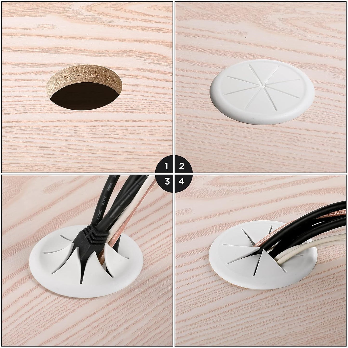 HYCC 2 Pack 2-3/8 Inch Flexible Desk Grommet,Organize Wires and Cables on Office Equipment, Computer Components, Entertainment Systems Effectively - Color: White