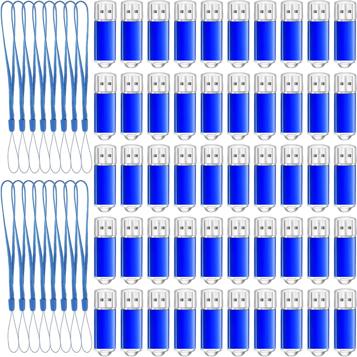 Hoteam 50 Pack USB 2.0 Flash Drives Bulk Blue Portable Thumb Drive with Hat USB Sticks Bulk with 50 Pcs Lanyards for Data Storage File Sharing Commercial Gift(8GB)